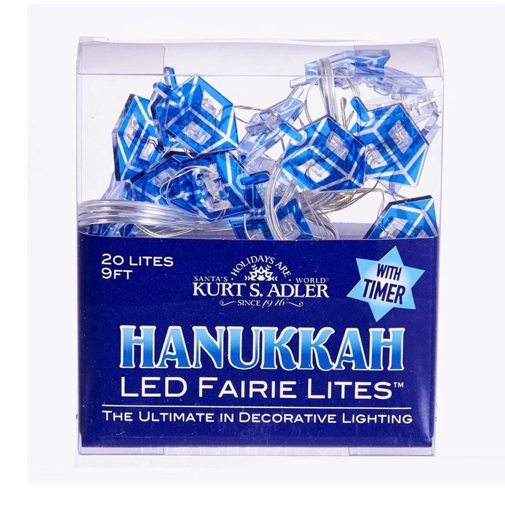 NWT Hanukkah Dreidel LED Fairie Lites 9’ Lights with Timer Battery-Operated